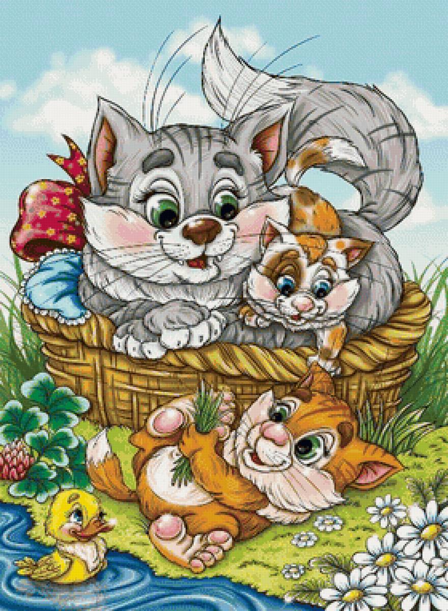 кот с котятами - кот, котята, корзина - предпросмотр