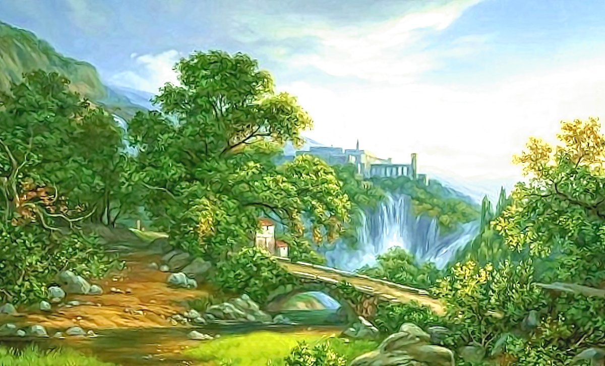 №2071464 - мостик, ручей, водопад, деревья, пейзаж - оригинал