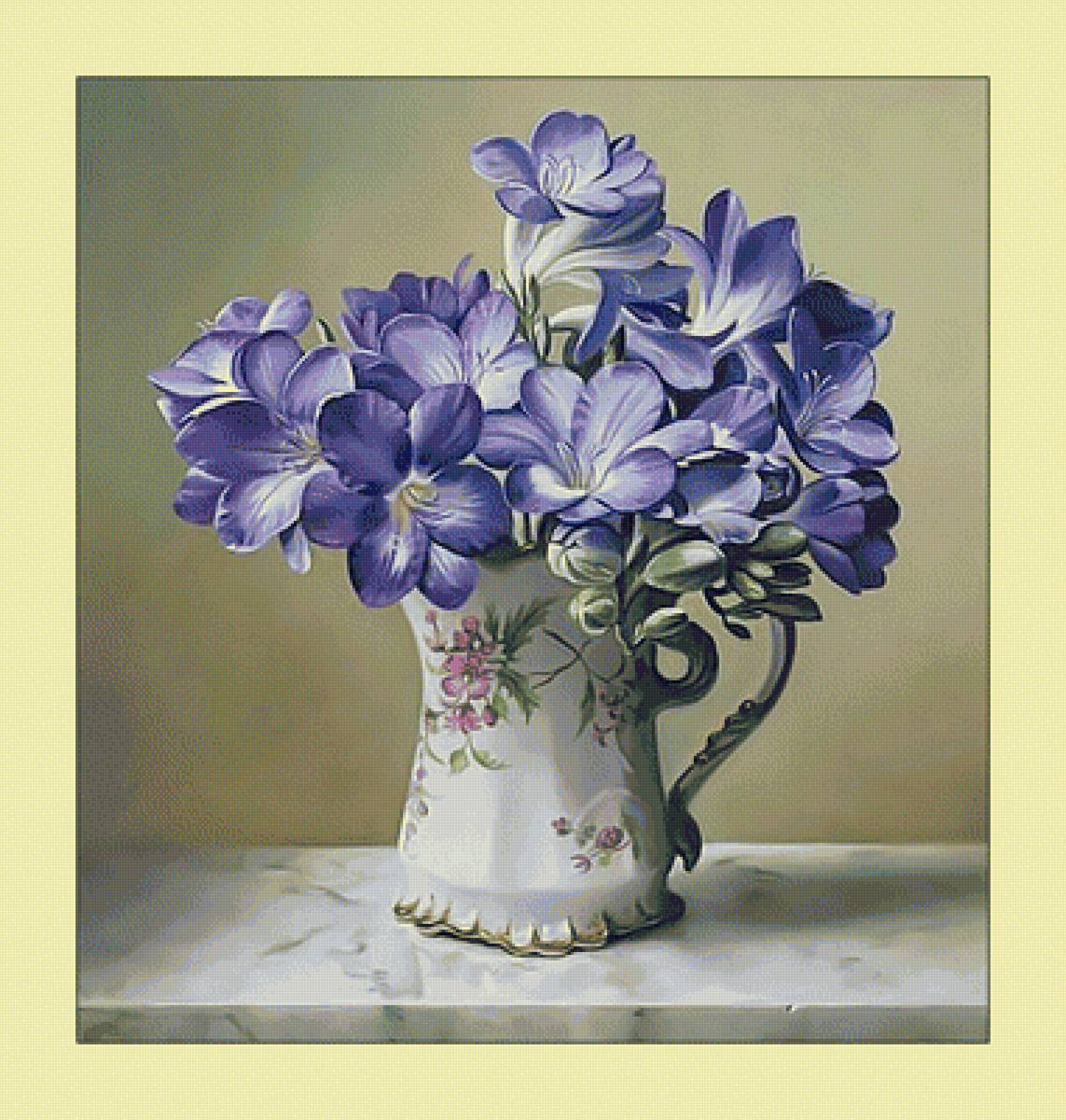 Голубой букетик. - букет, цветы, ваза, живопись - предпросмотр