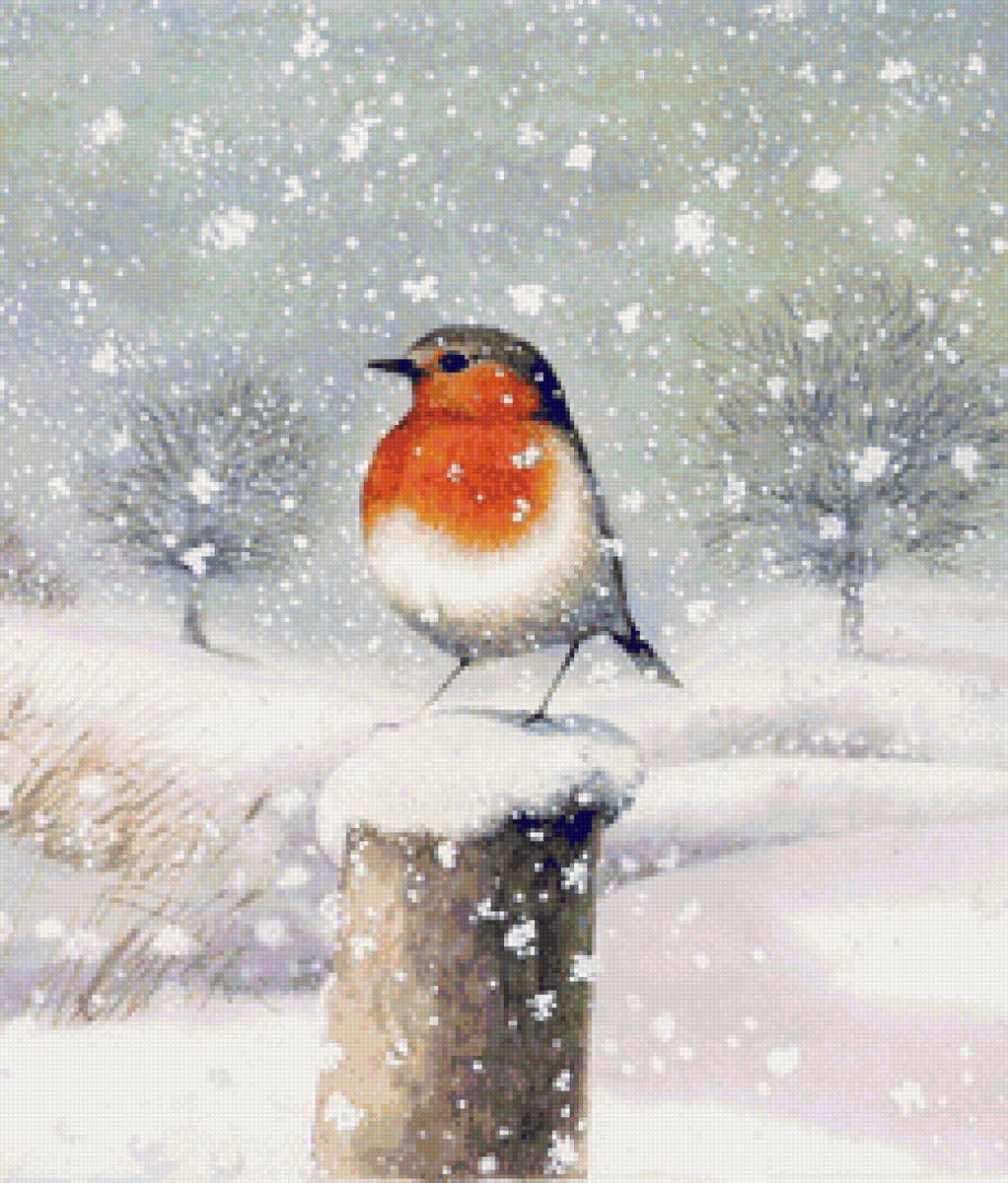 Снегопад - птицы, зима, снег - предпросмотр