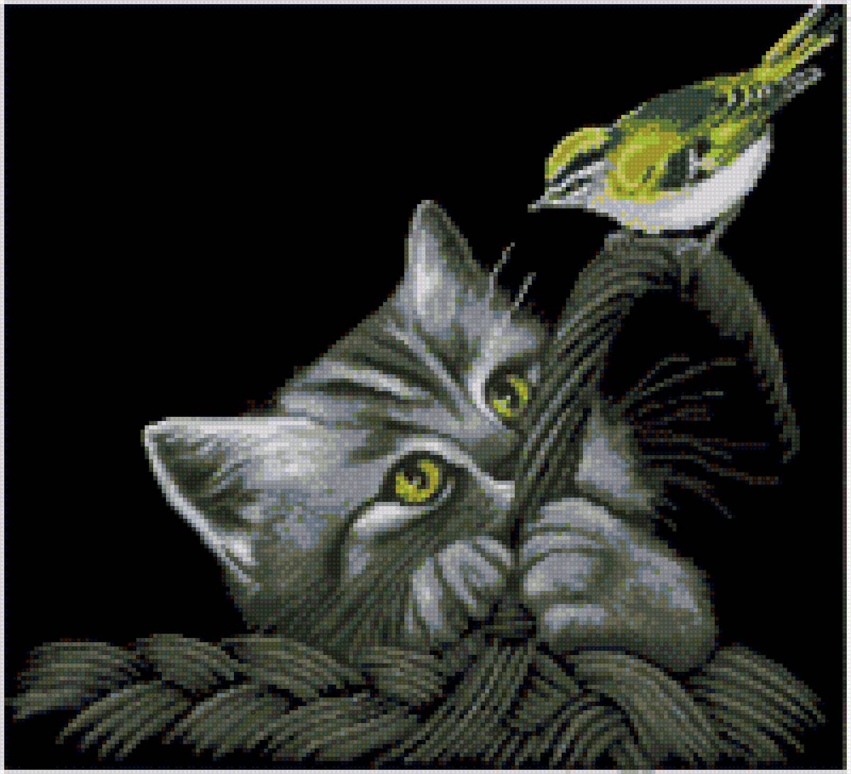 кот с птичкой - предпросмотр