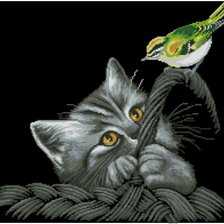 Схема вышивки «кот с птичкой»