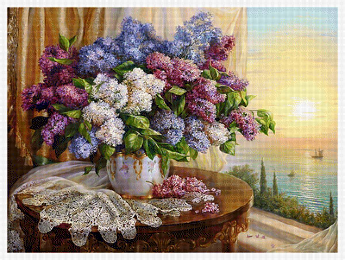 Сирень - букет, сирень, закат - предпросмотр