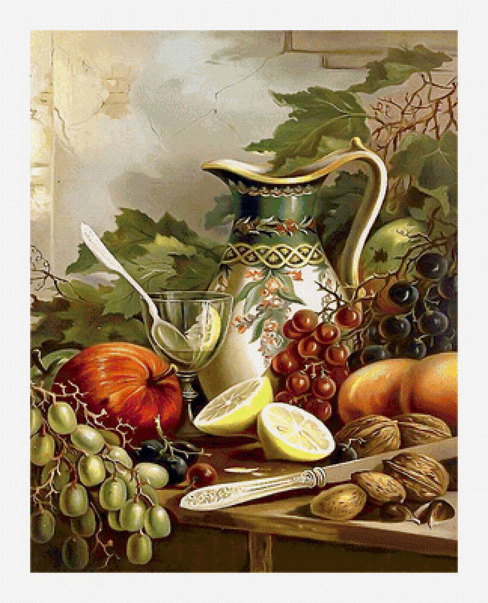 Серия "Натюрморты". - виноград, натюрморт, вино, фрукты - предпросмотр