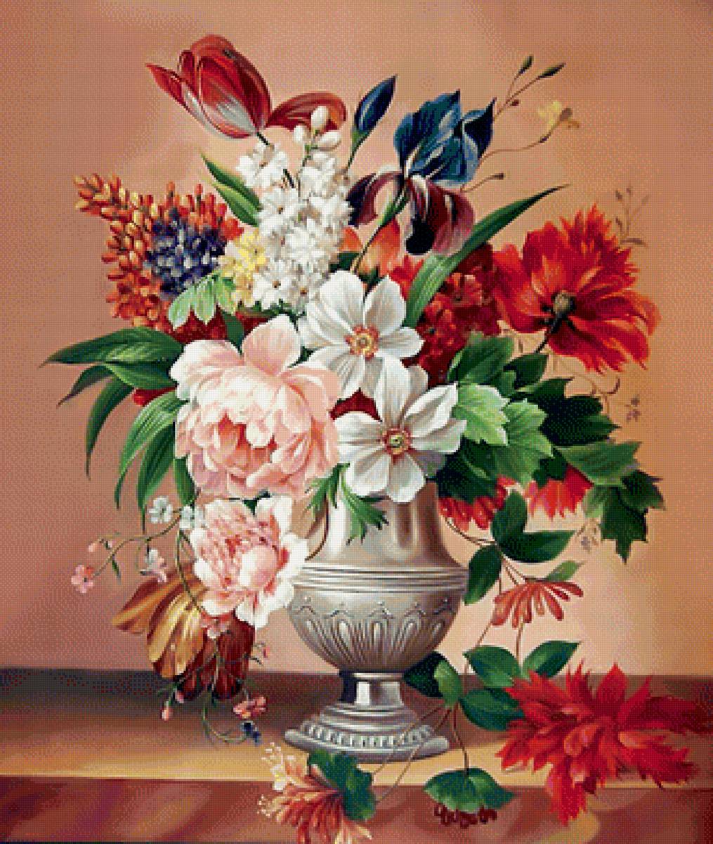 Яркий букет. - цветы, букет, живопись, тюльпаны, розы - предпросмотр