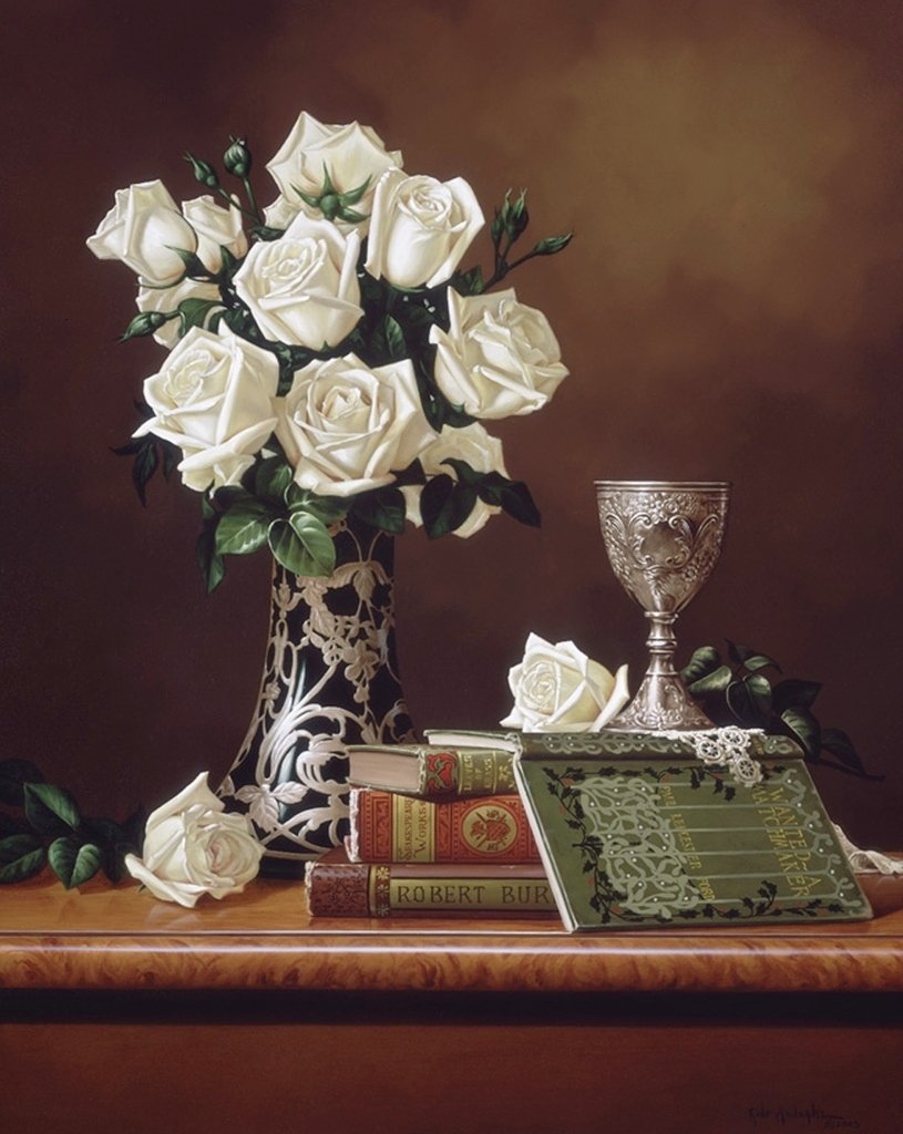№2074042 - натюрморт, цветы, розы, букет, живопись - оригинал