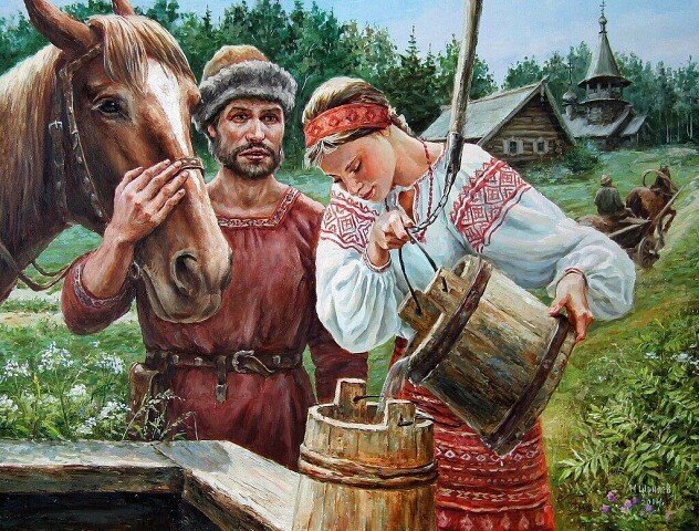 напои моего коня - дева, деревня, конь, колодец - оригинал