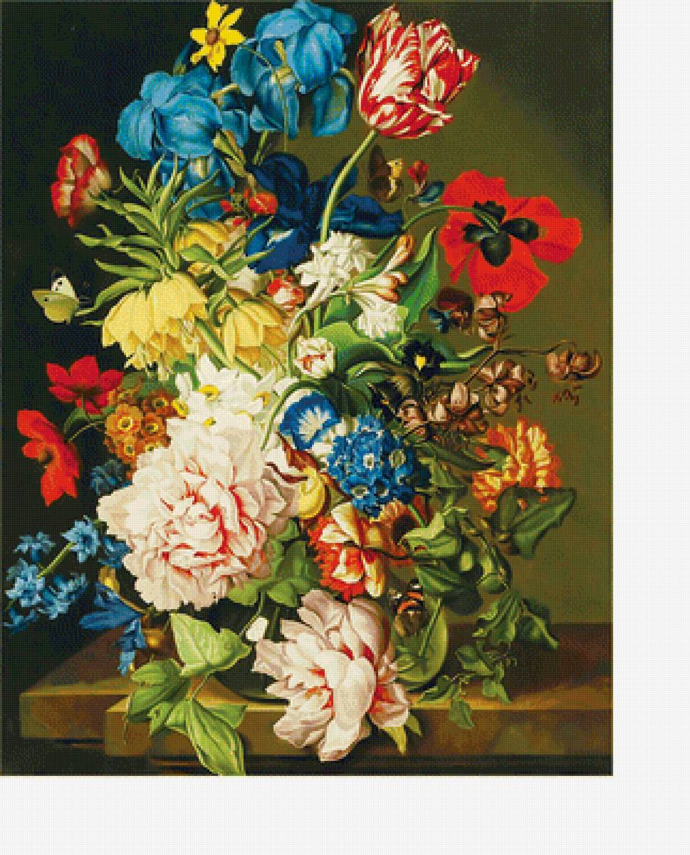 Натюрморт - цветы, цветы в вазе, букет, пионы, ирисы - предпросмотр