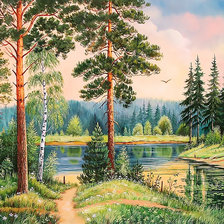 Оригинал схемы вышивки «Лесное озеро. Пейзаж.» (№2076125)