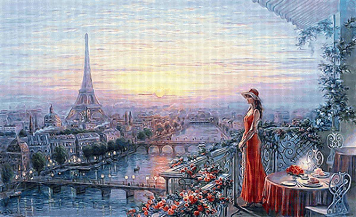 Париж - париж, река, закат, франция, мост, девушка - предпросмотр