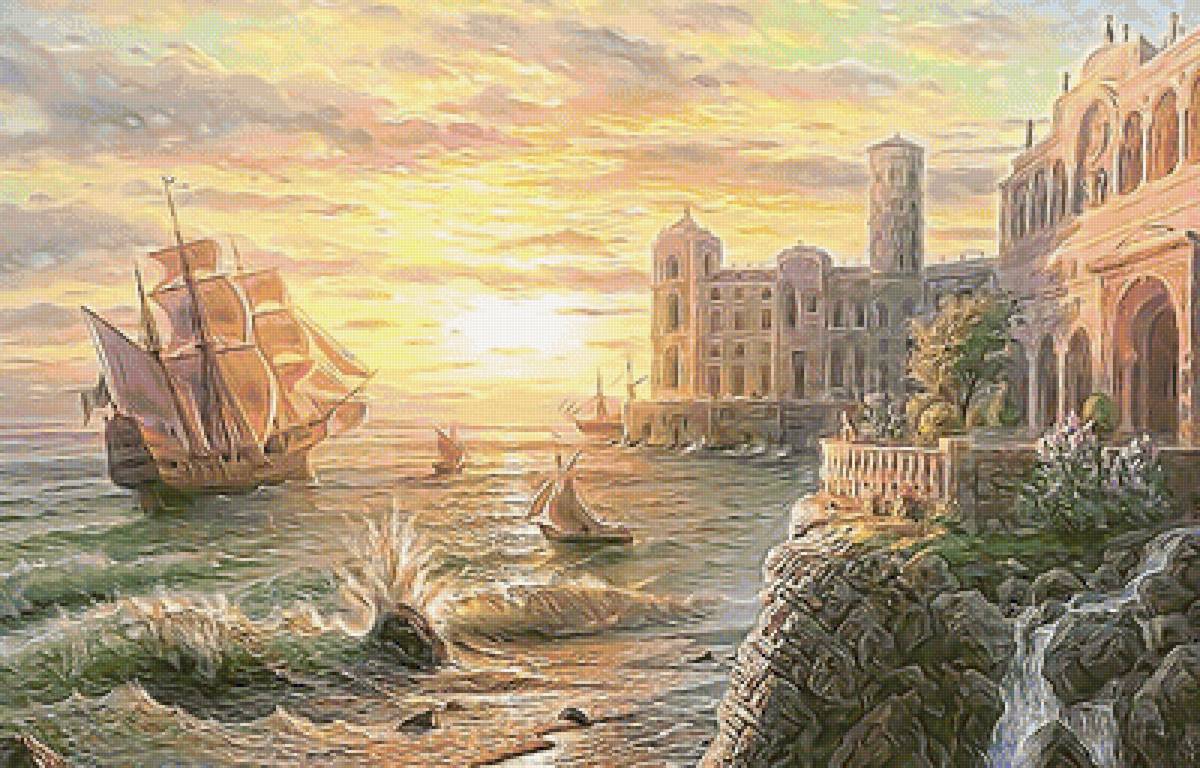 №2076939 - корабль, парусник, закат, море, волны - предпросмотр