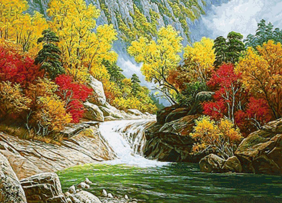 осень - осень, деревья, река, пейзаж - предпросмотр