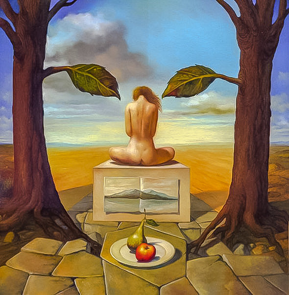 Apple and Pear. - josé roosevelt painter.surrealistic. - оригинал