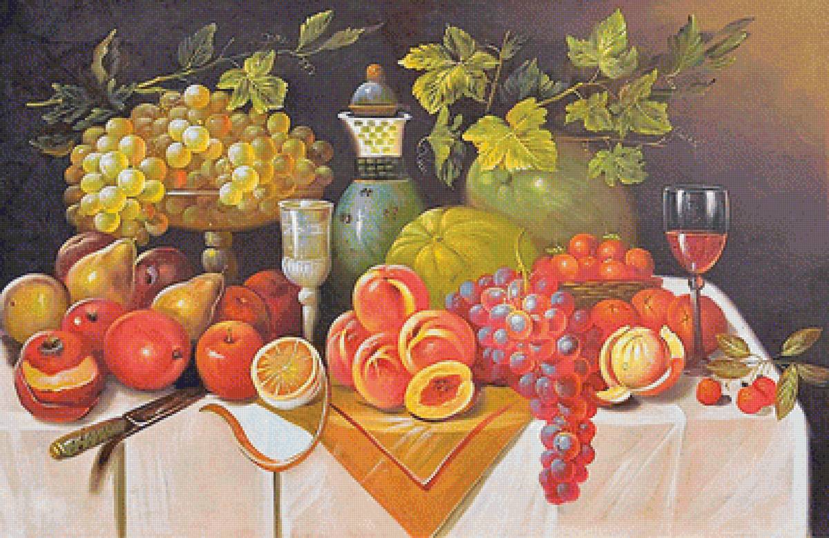 Натюрморт - виноград, фрукты, яблоки, груши - предпросмотр