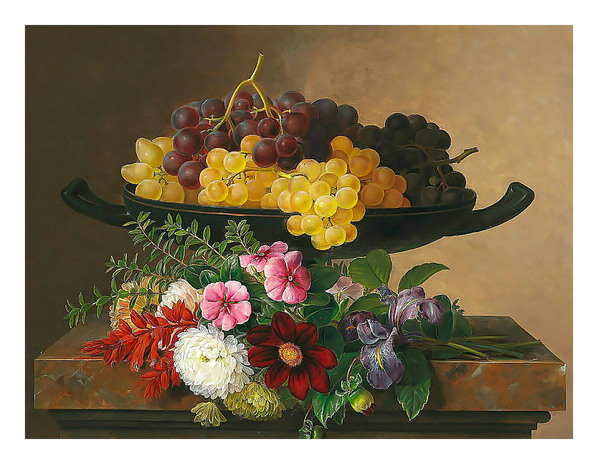 Натюрморт. - букет, ваза, виноград, цветы, натюрморт, живопись - оригинал