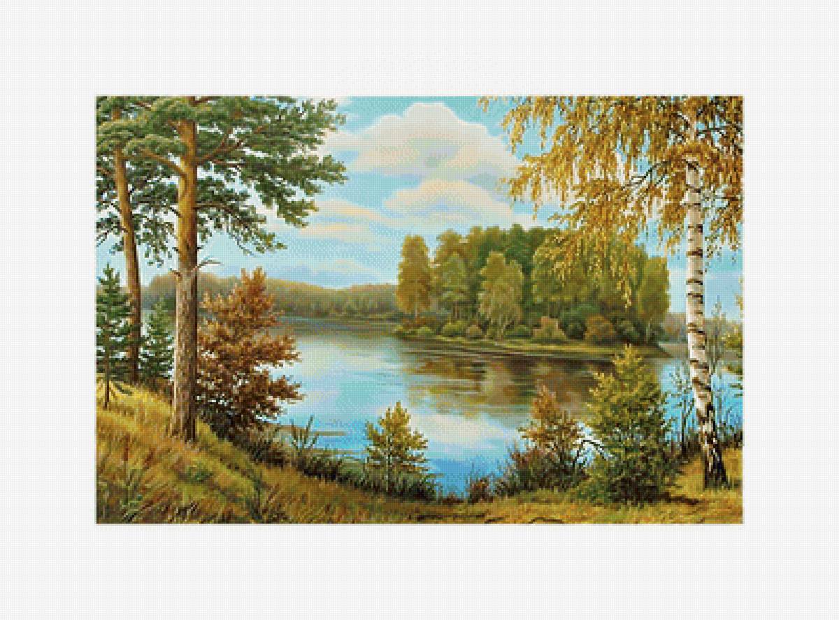 Пейзаж. - природа, живопись, озеро, пейзаж, лес - предпросмотр