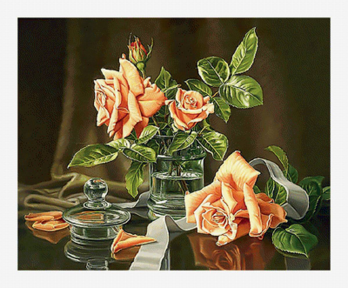 Розы. - живопись, цветы, букет, ваза, розы - предпросмотр