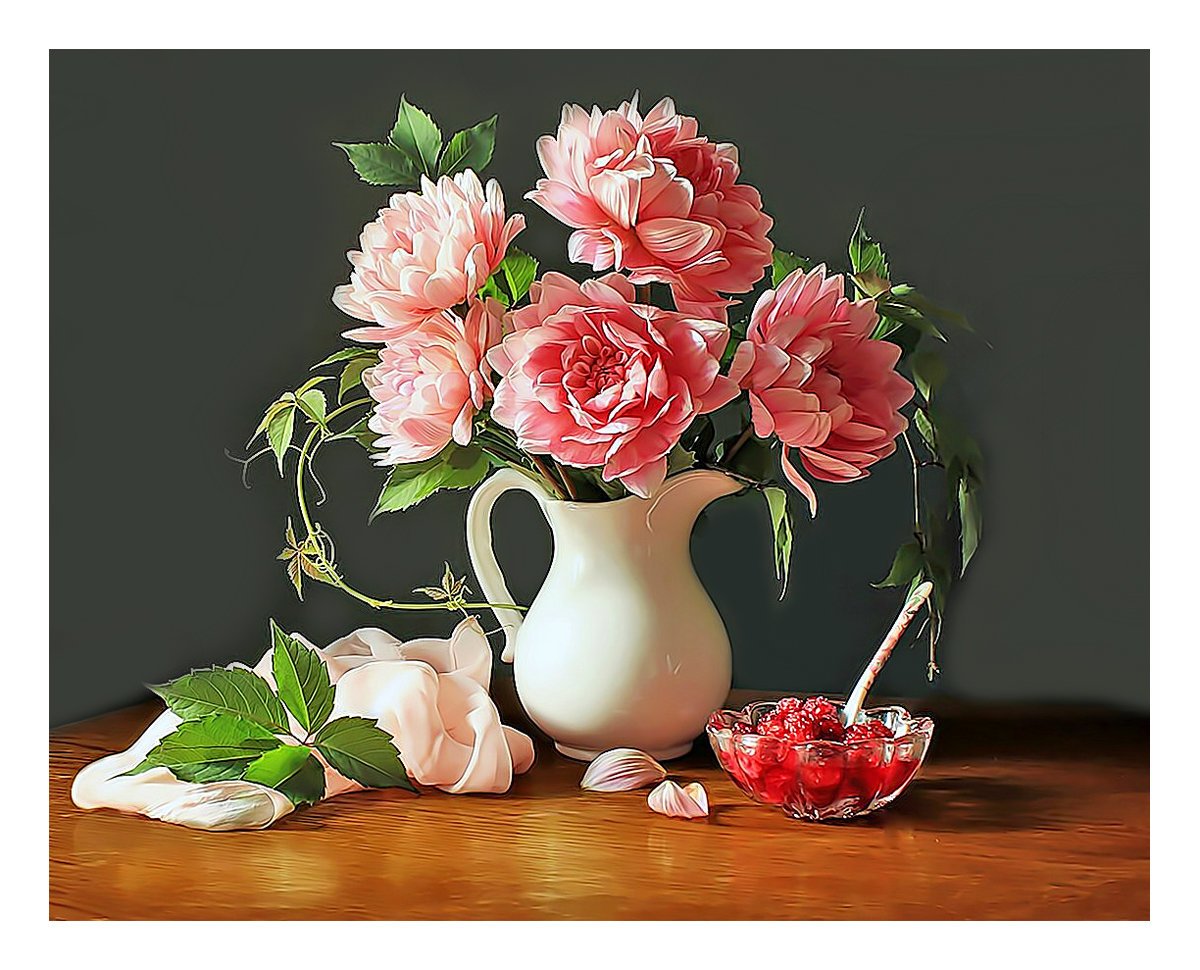 Пионовое варенье.2 вариант - живопись, варенье, пионы, букет, цветы, ваза - оригинал