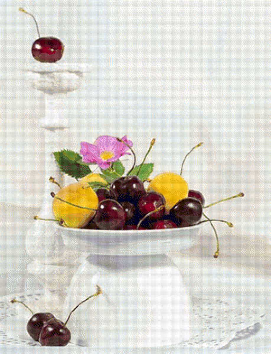 натюрморт - цветок, ваза, фрукты - предпросмотр