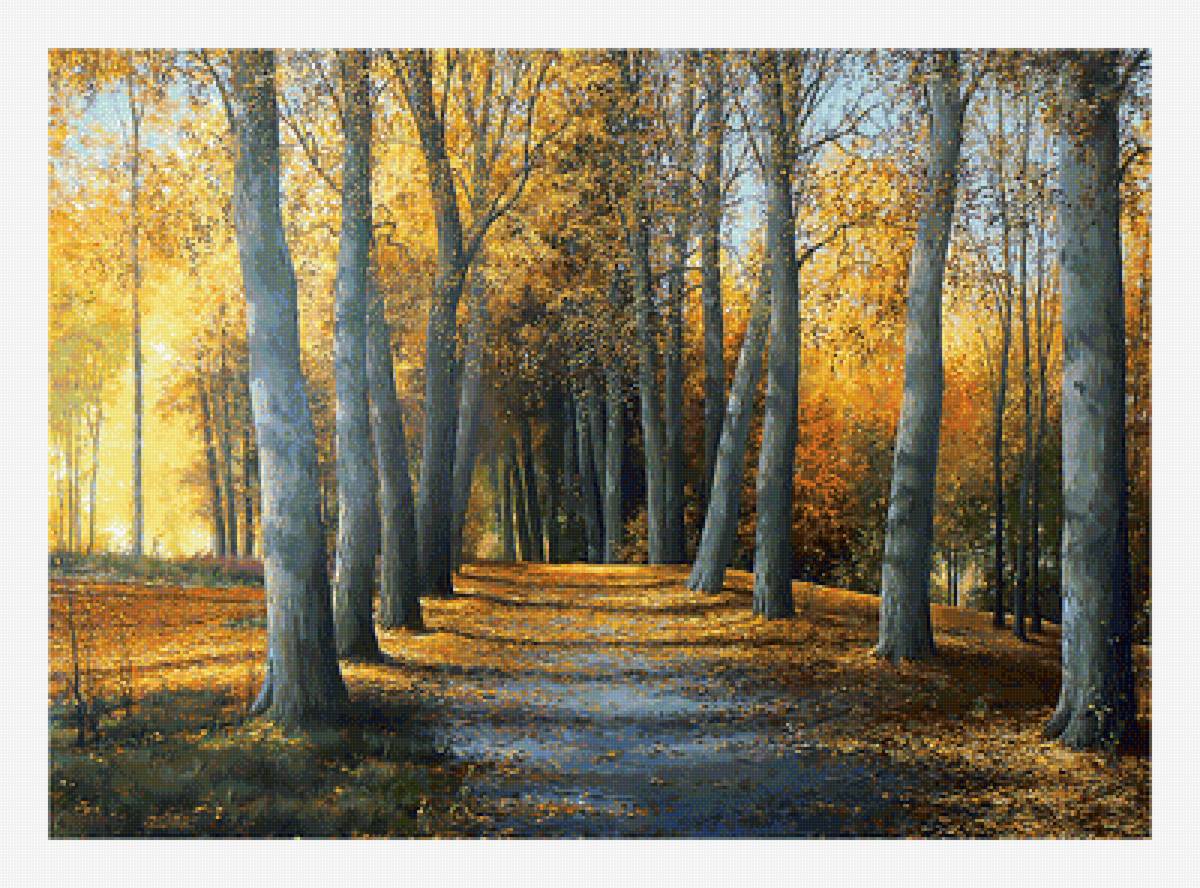 Осенний пейзаж. - лес, парк, живопись, тропинка, осень, природа - предпросмотр