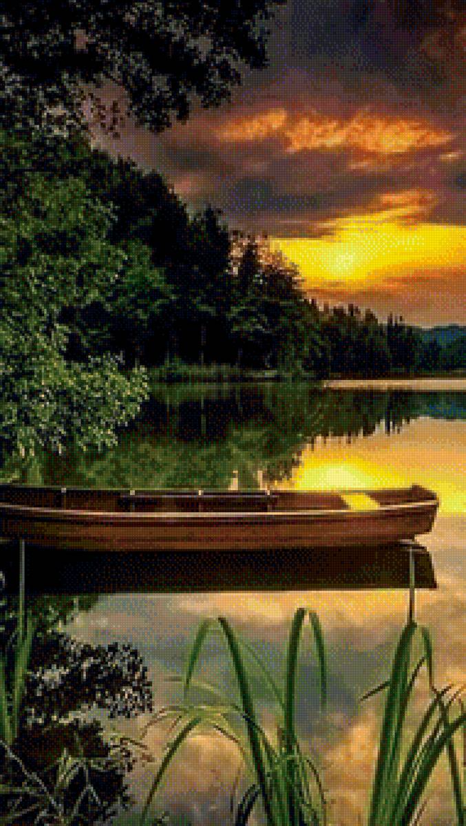 лето - озеро, лодка, лес, лето - предпросмотр