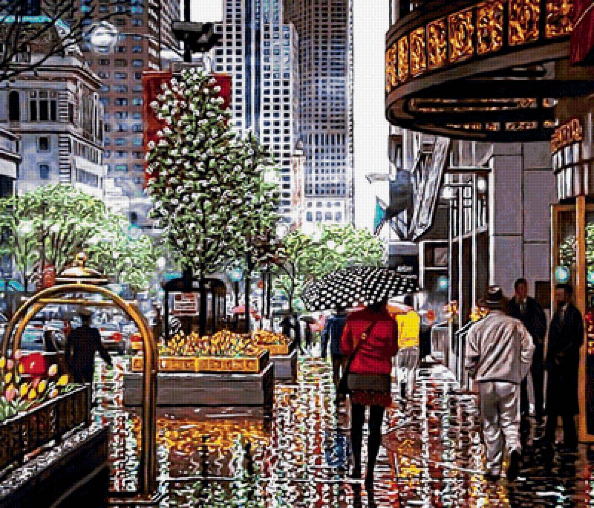 городской пейзаж - город, машины, люди, городской пейзаж, улица - предпросмотр