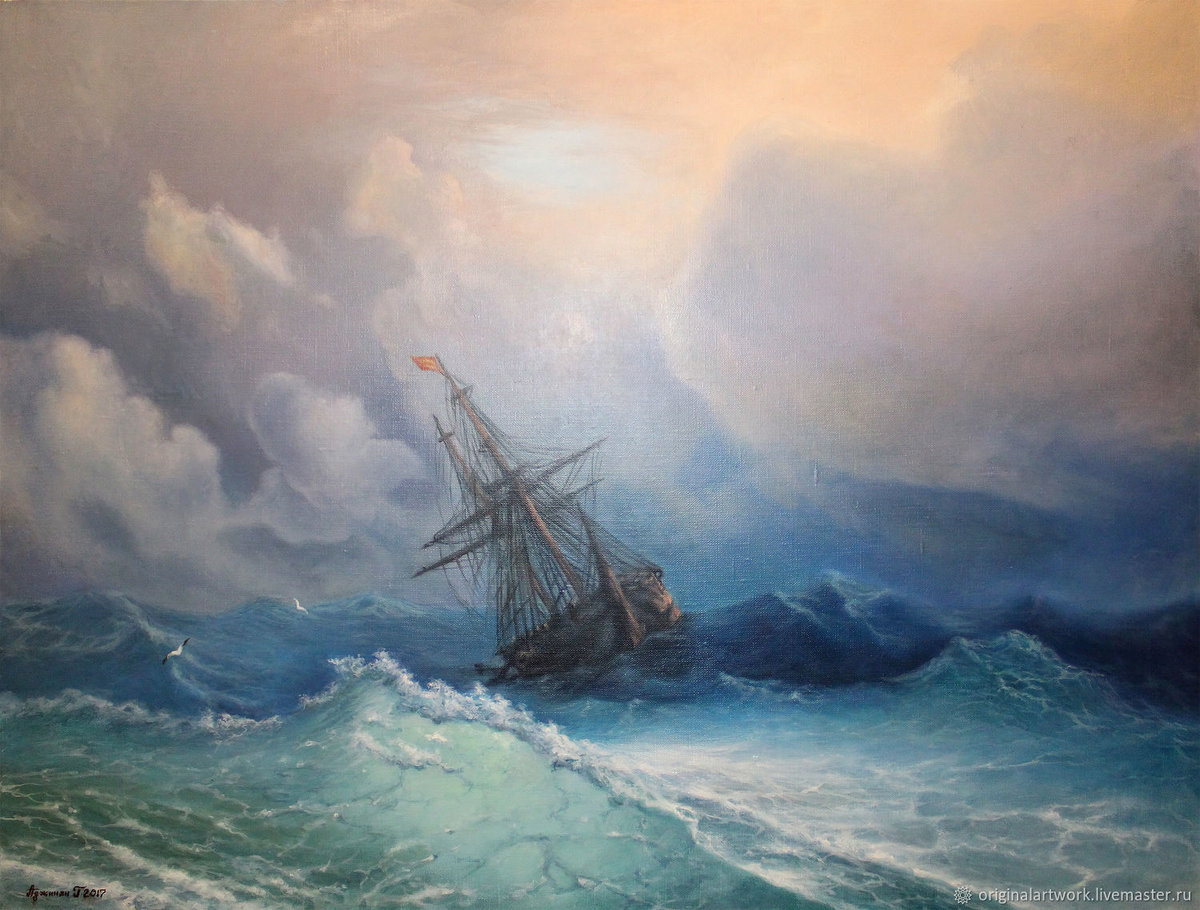 Буря - буря, шторм, моря, корабль, айвазовский - оригинал