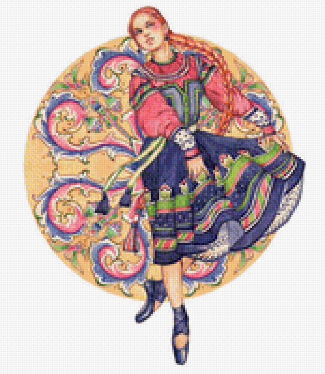 Серия "Русские ремесла". Гуслицкая роспись. - узор, ремесла, девушка, цветы - предпросмотр