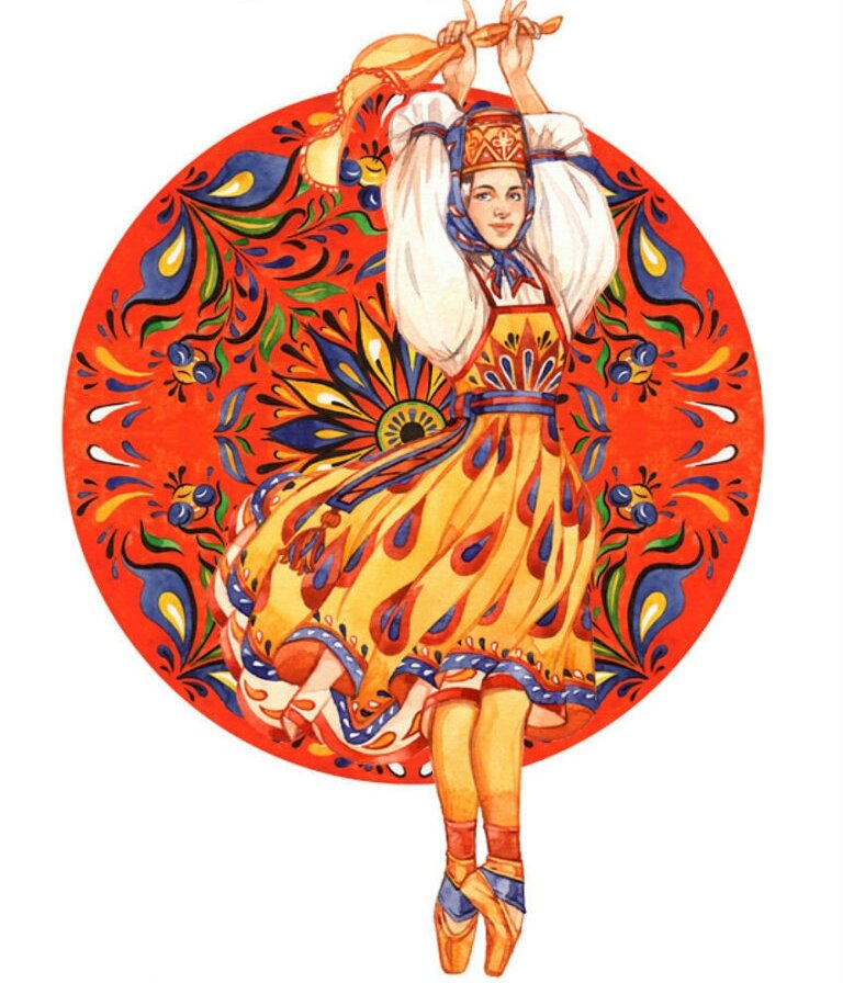 Серия "Русские ремесла". Обвинская роспись. - девушка, ремесла, цветы, узор - оригинал