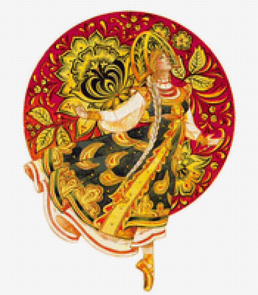 Серия "Русские ремесла". Хохломская роспись. - девушка, ремесла, цветы, узор - предпросмотр