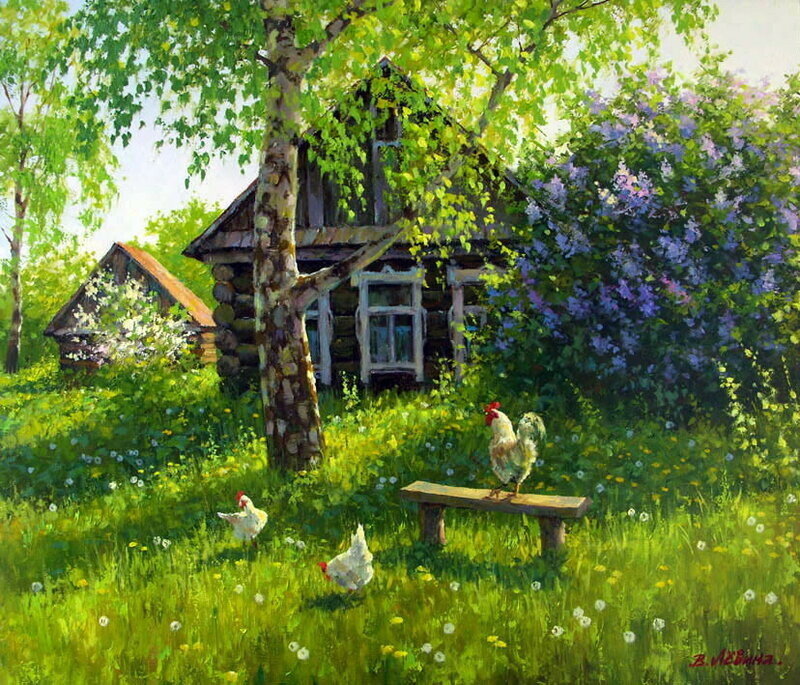 Картина Виктории Левиной - умиротворение, весна, деревня, спокойствие, природа - оригинал