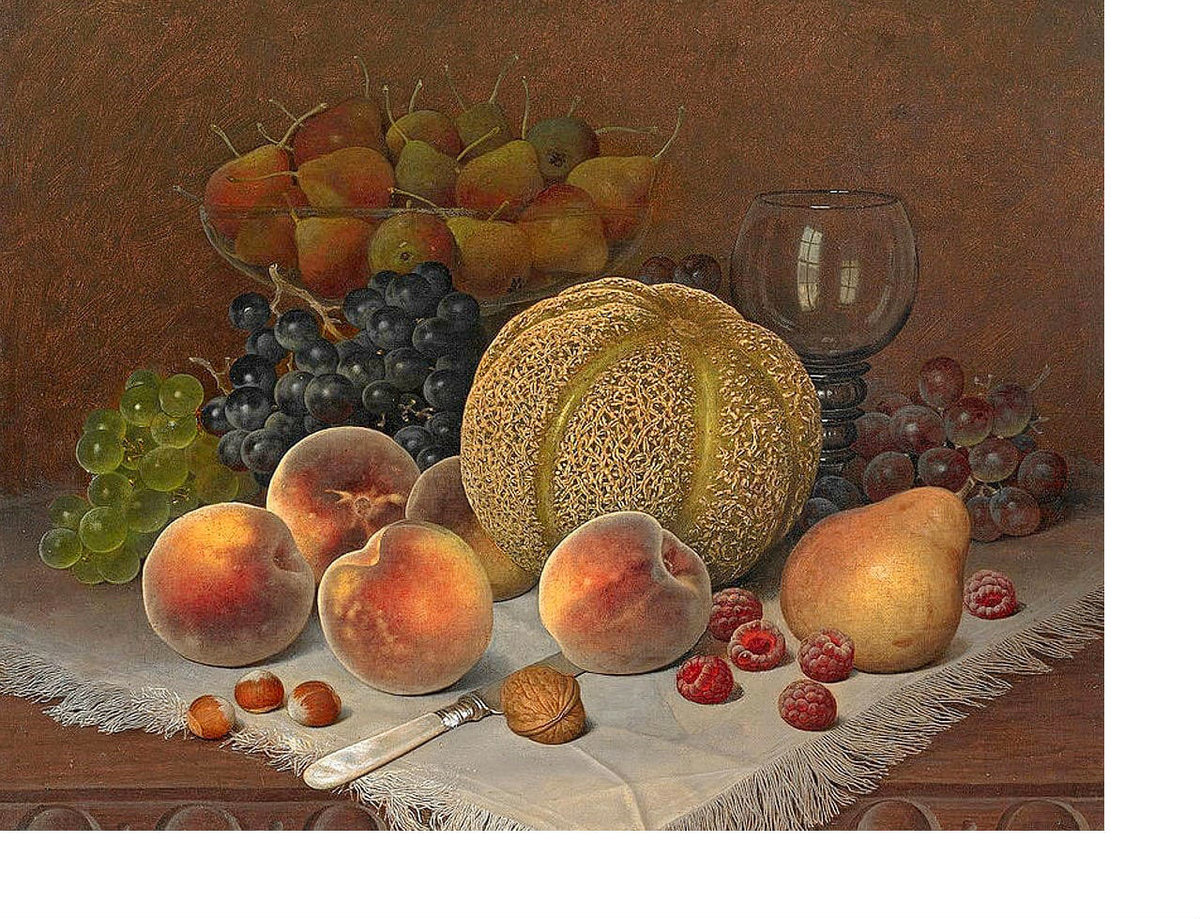 Натюрморт - фрукты, персики, виноград, груши - оригинал