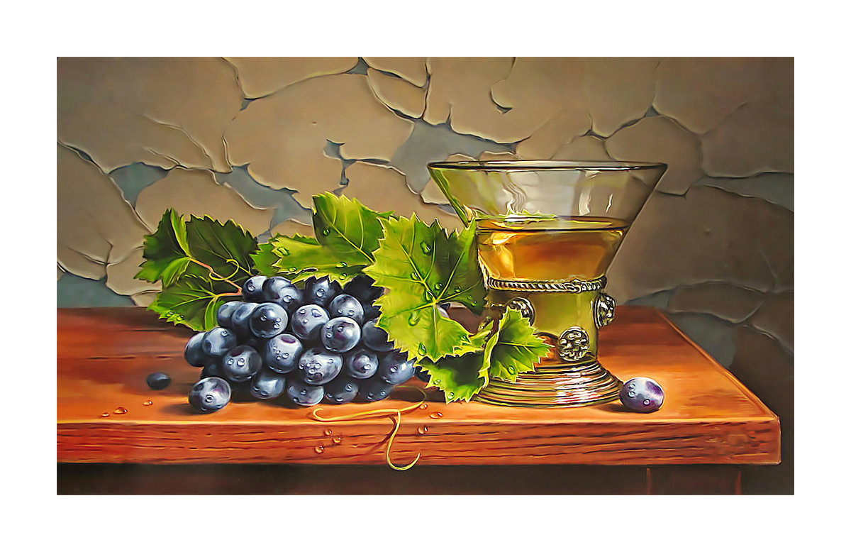 Натюрморт с виноградом. - чаша, живопись, виноград, натюрморт, ягоды - оригинал