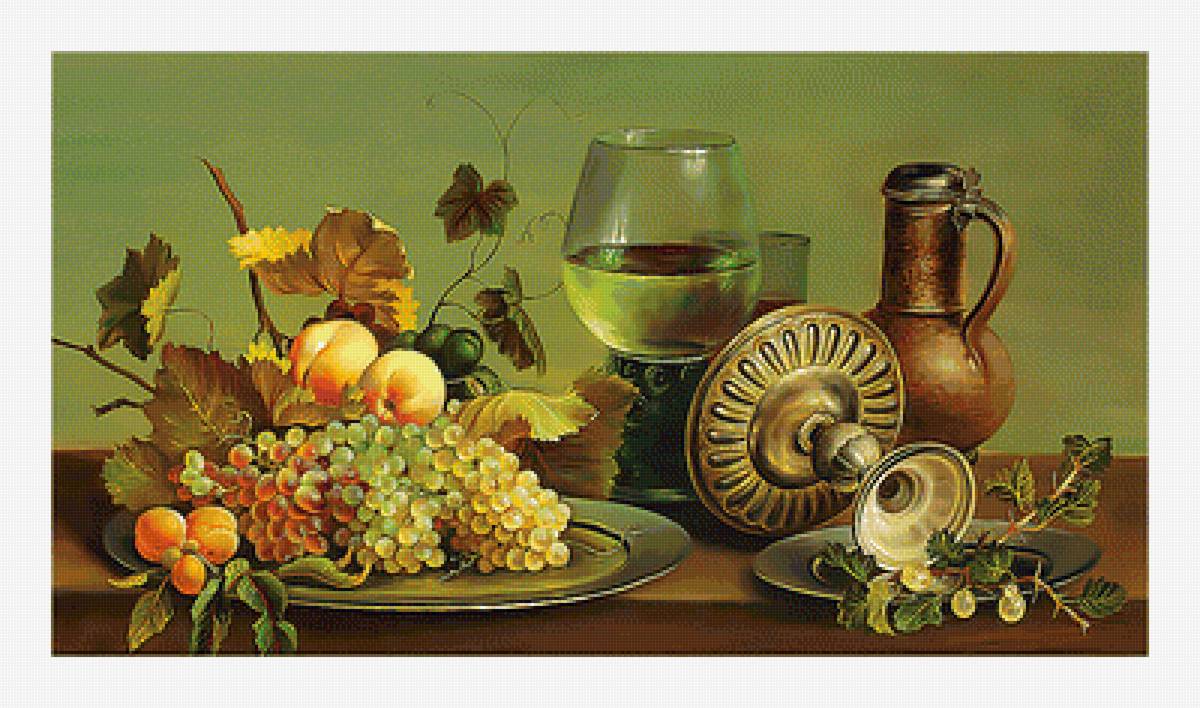 Натюрморт. - виноград, кувшин, фрукты, натюрморт, ягоды, чаша, живопись - предпросмотр