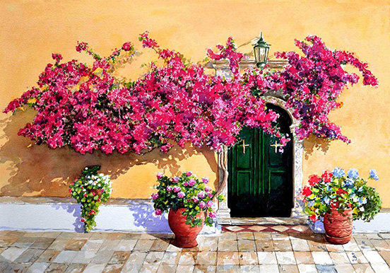 Цветы во дворе - дверь, цветы - оригинал
