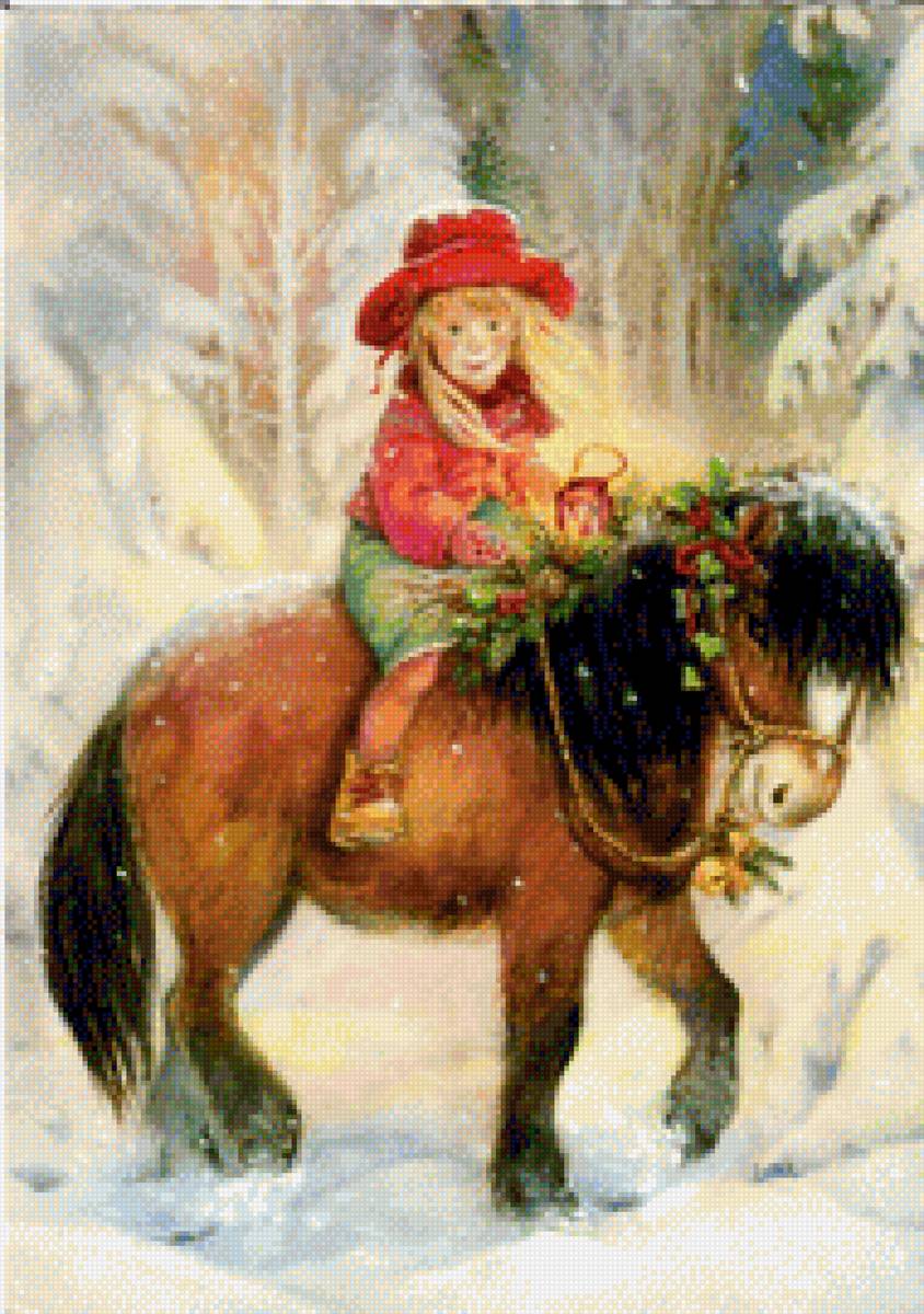 Малышка на лошадке - лошадь, девочка - предпросмотр