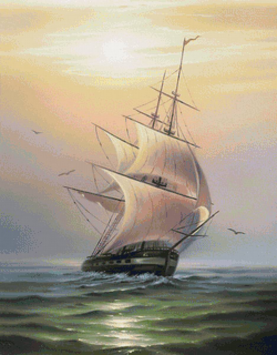 Парусник - парусник, морской пейзаж - предпросмотр