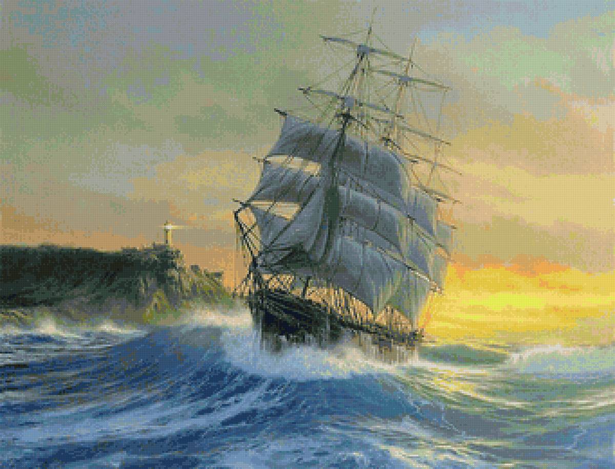 Худ. Марек Рузик - парусник, морской пейзаж, маяк - предпросмотр