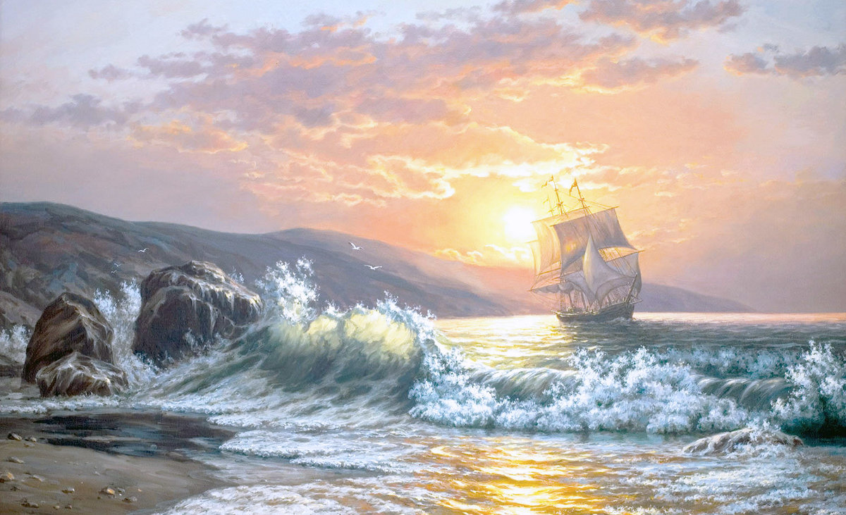 Морская тема - морской пейзаж, парусник - оригинал