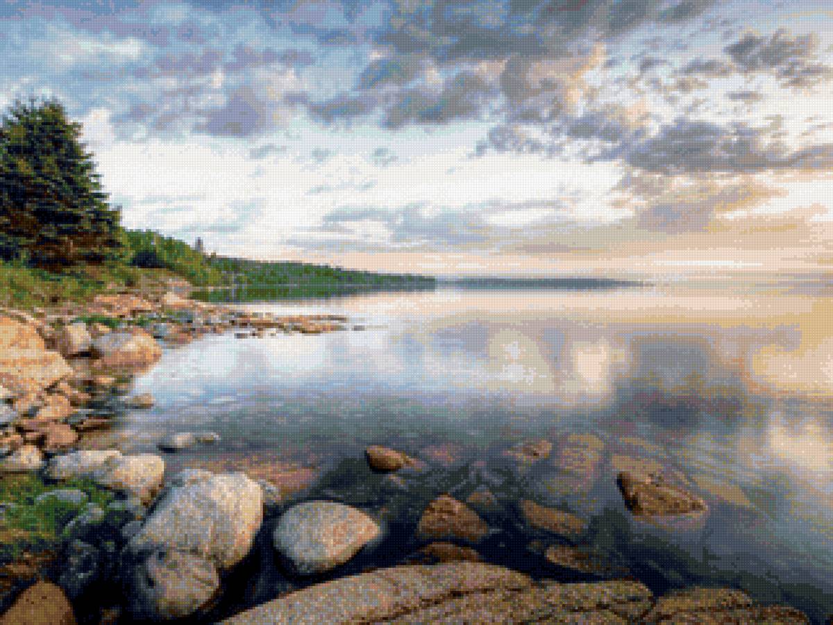 Рассвет - озеро, лето, камни, пейзаж - предпросмотр