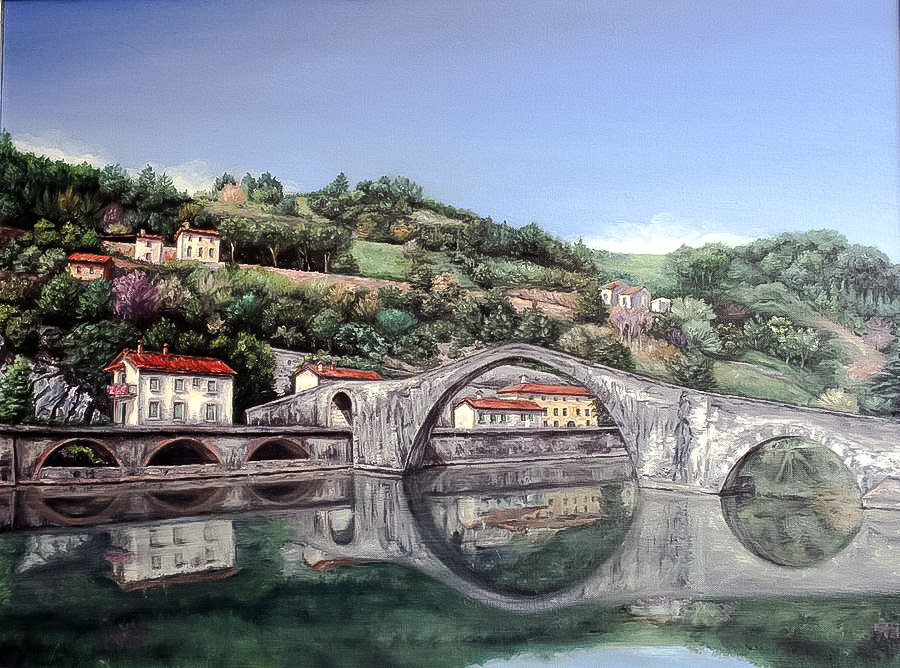 Ponte Del Diavolo a Lucca in Italia - - paola vincenti painter.landscapes.cityscapes. - оригинал