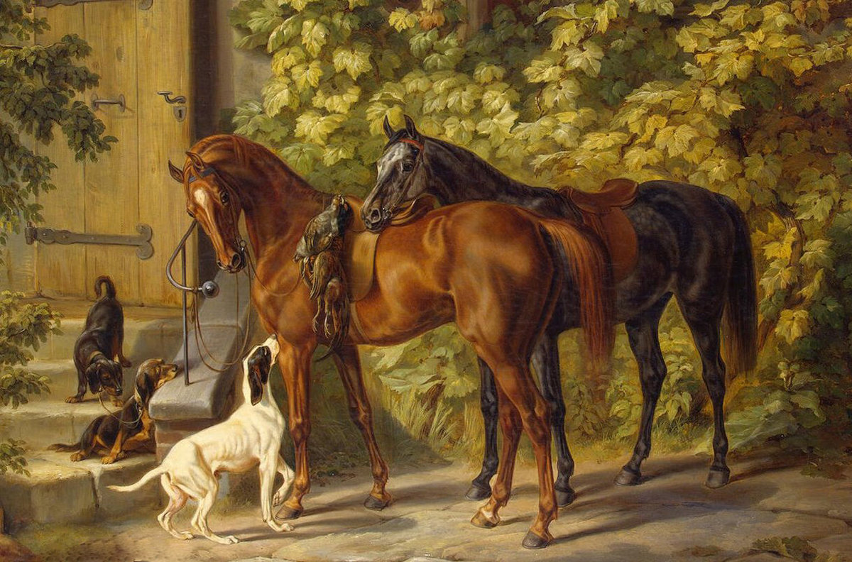 после охоты1 - животные, природа, лошади, собаки - оригинал