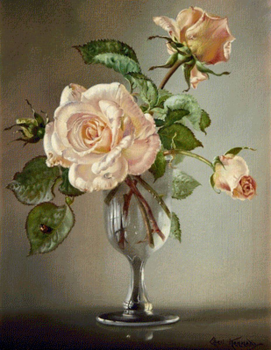 Розы в бокале. Сесил Кеннеди - букет, цветы, розы, натюрморт - предпросмотр