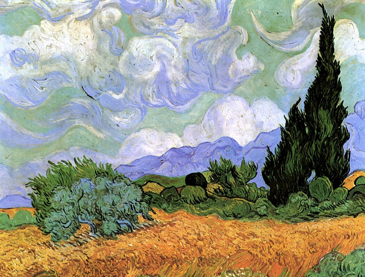 Пшеничное поле с кипарисами, Ван Гог - пейзаж, кипарис, ван гог, поле, живопись - оригинал