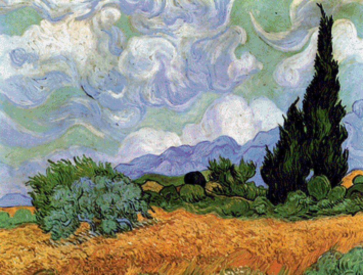 Пшеничное поле с кипарисами, Ван Гог - поле, ван гог, живопись, пейзаж, кипарис - предпросмотр