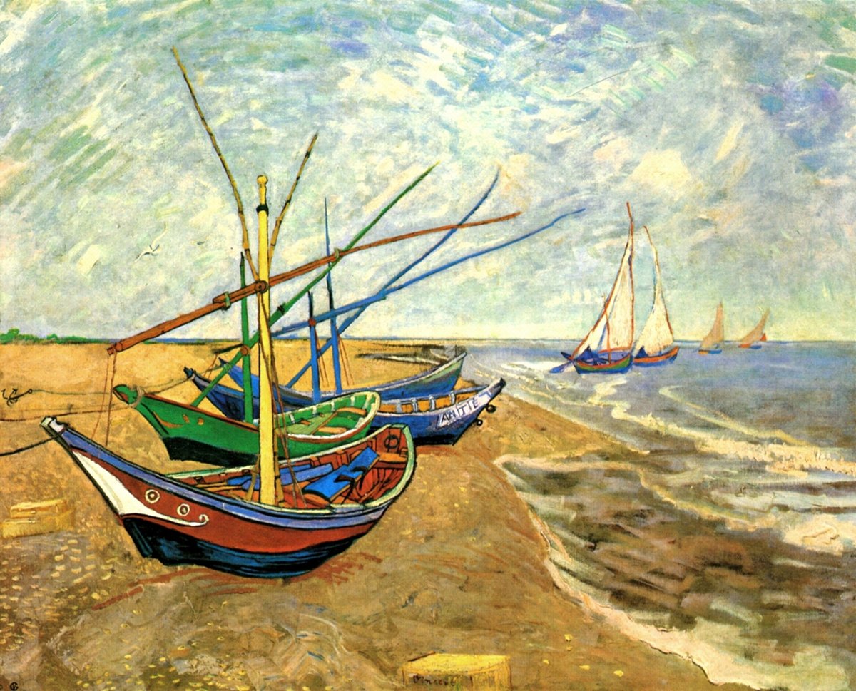 Рыбацкие лодки на берегу в Сен-Мари, Ван Гог - море, ван гог, лодки, живопись, пейзаж - оригинал