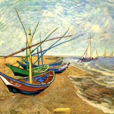 Оригинал схемы вышивки «Рыбацкие лодки на берегу в Сен-Мари, Ван Гог» (№2085567)