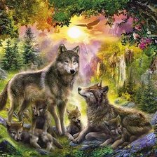 Схема вышивки «волки семья»