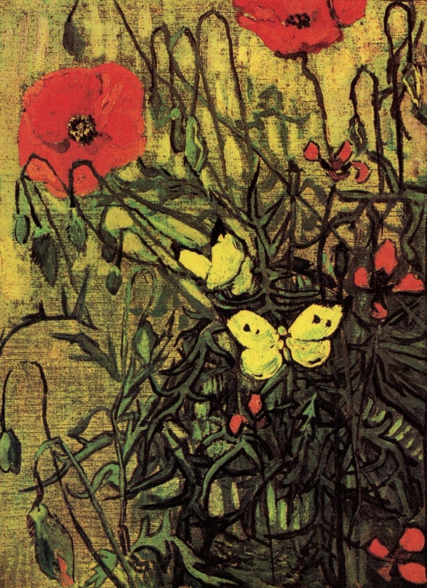 Маки и бабочки. Ван Гог - ван гог, бабочки, цветы, маки, живопись, натюрморт - оригинал