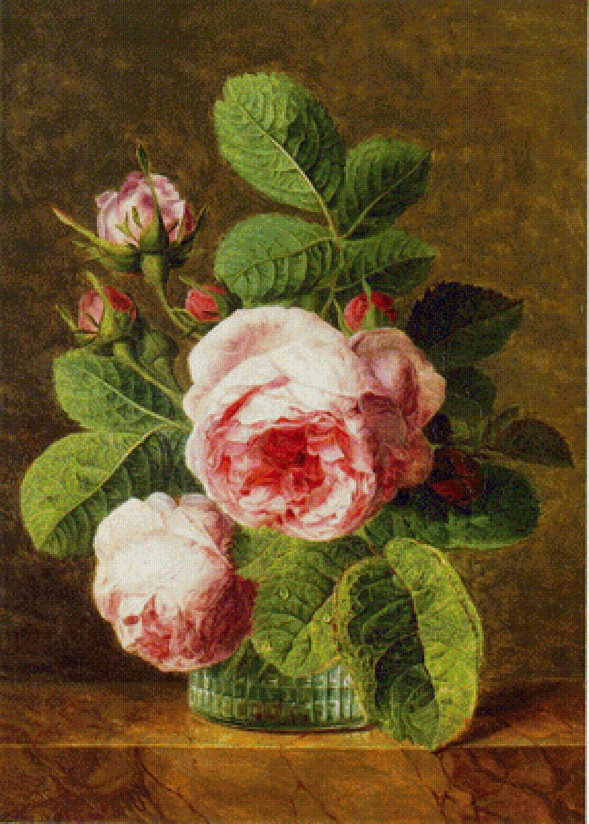 Розы. Корнелис Ван Спаендорк - натюрморт, букет, живопись, розы, цветы - предпросмотр
